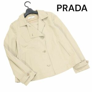 イタリア製★ PRADA プラダ 通年 コットンポリ♪ トレンチ風 ショート ジャケット Sz.40　レディース ベージュ　K3T00265_8#O