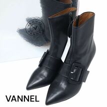 【新品 未使用】 VANNEL ADORE アドーア取扱い★ ベルテッド サイドジップ レザー ブーツ Sz.37　レディース 黒 定価5.9万　K3G00005_9#U_画像1