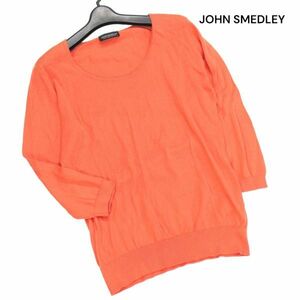 英国製★ JOHN SMEDLEY ジョンスメドレー 通年 7分袖♪ シーアイランドコットン ニット セーター Sz.M　レディース オレンジ　K3T00378_9#L