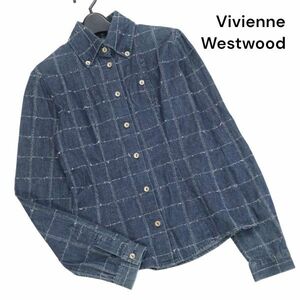  Italy made * ANGLOMANIA Anne Glo mania Vivienne Westwood .. pattern! long sleeve Denim shirt Sz.42 lady's K3T00394_9#C