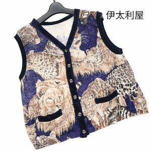 伊太利屋 ITALIYA 秋冬 アニマル 動物 総柄♪ ニット ベスト Sz.9　レディース　K3T00488_9#N