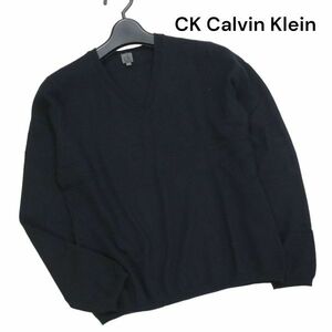 CK Calvin Klein カルバンクライン 高級 カシミヤ100%♪ 秋冬 Vネック ニット セーター Sz.L　レディース 黒　K3T00452_9#K
