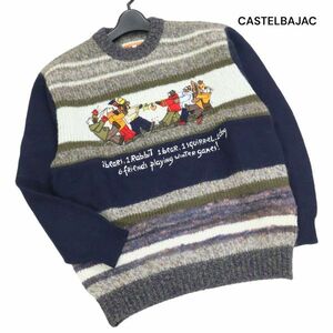 CASTELBAJAC カステルバジャック 秋冬 クマ 動物 刺繍♪ ウール&モヘア ボーダー ニット セーター Sz.1　レディース　K3T00447_9#K