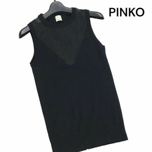 イタリア製★ PINKO ピンコ 通年 V字切替♪ ウール ニット ベスト チュニック Sz.L　レディース 黒　K3T00457_9#F