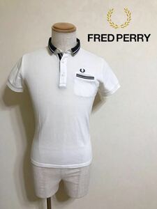 【良品】 FRED PERRY フレッドペリー 鹿の子 ポロシャツ ホワイト 半袖 サイズS F1143 白