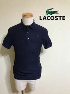 LACOSTE ラコステ 切替し ボーダー 鹿の子 ポロシャツ トップス サイズ3 半袖 ネイビー ファブリカ 日本製 DH263E