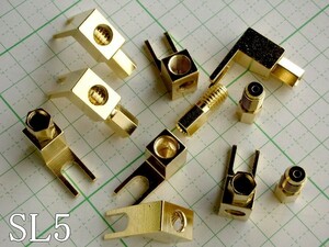 管理番号＝3E159　　　スペードラグ5　　真鍮+金メッキ（内幅5mm）　ビンテージ音響機器用　　8個セット　