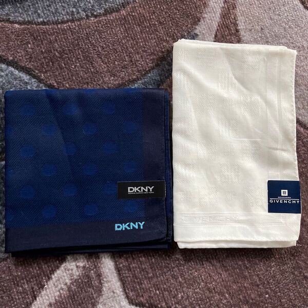本日限定価格☆新品未使用☆DKNY ダナキャラン 紺色 ドット ジバンシーハンカチ ハンカチ 2点セット メンズ