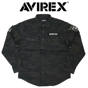 AVIREX (アヴィレックス) 783-3920001 BASIC FATIGUE L/S SHIRT ベーシック ファティーグ ロングスリーブシャツ 012BLACK/CAMO XXL