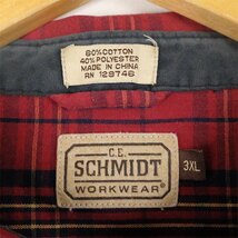 古着 大きいサイズ C.E.SCHMIDT WORKWEAR 長袖ボタンダウンシャツ メンズUS-3XLサイズ チェック柄 赤 レッド系 tn-1926_画像5