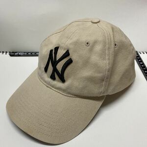 ニューヨークヤンキース ベースボールキャップ twins enterprise 刺繍 ベージュ 当時物 希少 レア NY CAP baseball 帽子