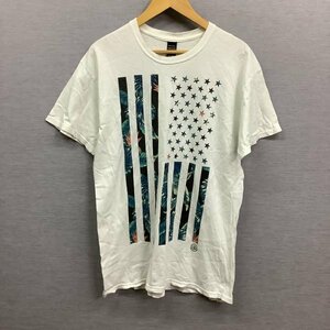 I351 10 DEEP メンズ 半袖 Tシャツ サイズ M ホワイト プリント デザイン グラフィック 星条旗 USA ボタニカル アロハ MADE IN USA 古着