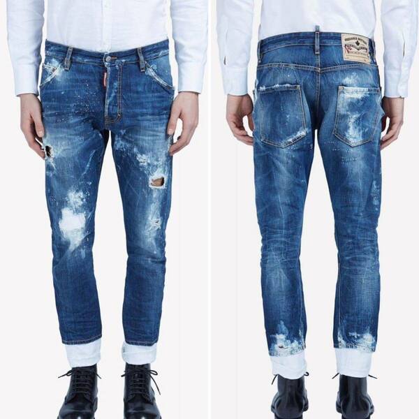 DSQUARED2 ディースクエアード デニム ホワイトカフス クラシック ケニー ジーン 44 KENNY TWIST JEAN S74LB0064-S30309