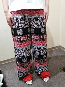 タイパンツ フリーサイズ　裾広タイプ　象柄　タイ輸入品　男女兼用　色、柄、丈、多数あります　No16