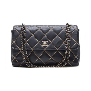 CHANEL シャネル ワイルドステッチ チェーンショルダー カーフレザー 黒×ベージュ （シルバー金具） ショルダーバッグ