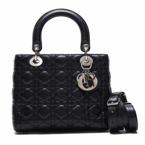 Dior Dior reti Dior kana -ju2WAY hand lambskin black ( silver metal fittings ) lady's bag handbag lady's 