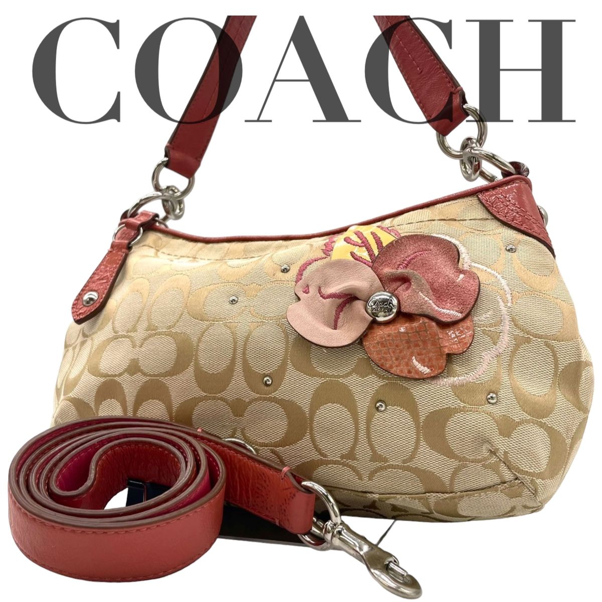 限定品 最新作 COACH コーチ ショルダーバッグ 花柄 ホワイト 白