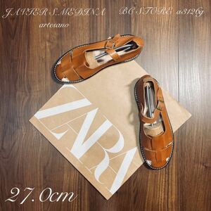 新品 ZARA×JAVIER S.MEDINA 本革 レザーサンダル 27.0cm 42 BROWN メンズ ザラ サンダル シューズ クレープソール コラボ