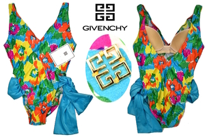 W-0374★送料無料★新品★GIVENCHY PARIS ジバンシイ パリ★正規品 ロゴ 花柄 スイムウェア ワンピース 水着 ９号-M