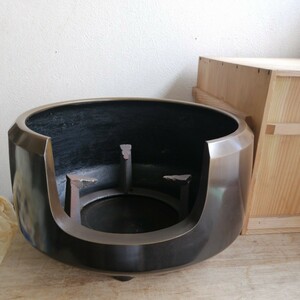 風炉　銅器　五徳付　木箱　茶道具　茶道　唐銅　銅製