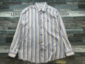 〈送料無料〉FILA フィラ メンズ ストライプ ロゴ刺繍 胸ポケット付き 長袖シャツ 大きいサイズ LL 白青黄 クリーニング済み