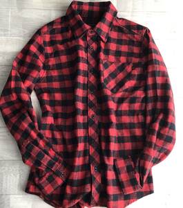  color tone beautiful block check! World Wide Love!! light flannel shirt size 1 gmksy