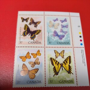 カナダ記念切手 「蝶」　 4種連刷　未使用ヒンジ無
