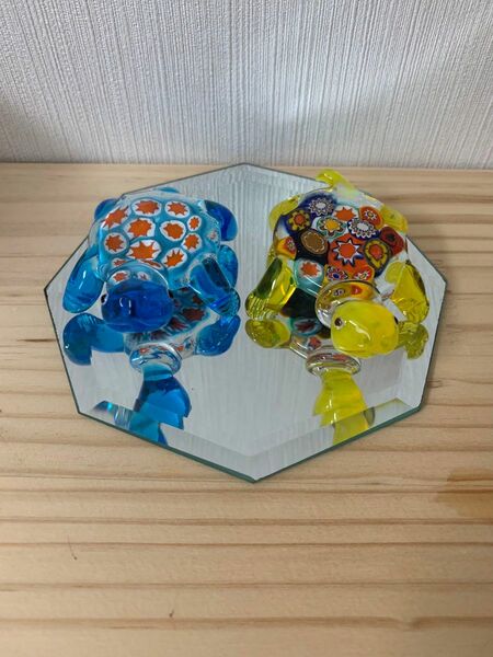 ◎美品◎北海道 ベネチアングラス ガラス細工 亀の夫婦 ご長寿