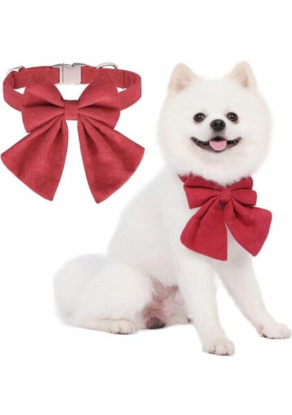 犬用首輪 ペット首輪 リボン付き 調節可能 布製