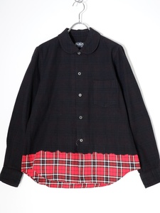 BLACK COMME des GARCONSブラックコムデギャルソン 丸襟ラウンドカラー後染めチェックシャツ ブラウス[LSHA70922]