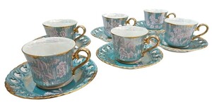 大橋陶器 OHASHI CHINA NAGOYA 1932 カップ＆ソーサー 6客セット Golden Fantasy 金彩 透かし 花 茶器 洋食器 アンティーク (N) 