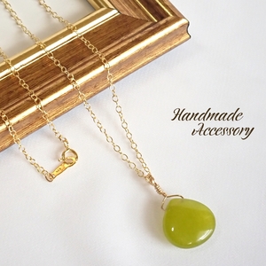 Art hand Auction *Handmade*Natural Stone*18KGP*Olive Jade Marron Simple Necklace**, Handmade, Accessories (for women), necklace, pendant, choker