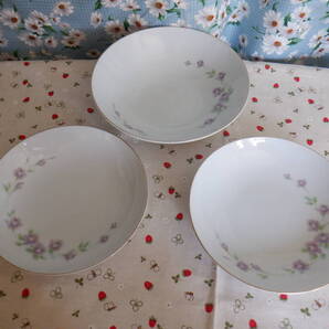 C9 昭和レトロ!NORITAKE『ノリタケ(日本陶器 FANTASY)★金彩 パープルの花柄模様の盛鉢&カレー皿2枚~全部まとめて』~箱なし