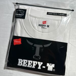 ［ヘインズ] Hanes ビーフィー Tシャツ BEEFY-T １枚 綿100% 肉厚生地 ヘビーウェイト　カウネック　ポケット　ホワイト　サイズM