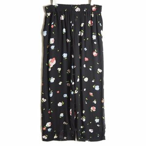 M2029f56 VGANNIga knee V flower print rayon Easy pants black 36 / black floral print wide pants spring summer 