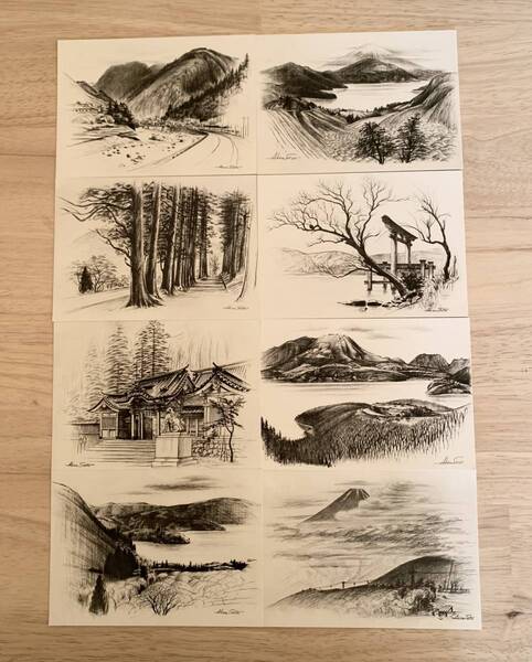 佐藤章 AKIRA SATO 絵葉書 ハガキ ポストカード 8枚セット 箱根 箱根素描画集 NO1 風景 絵ハガキ はがき