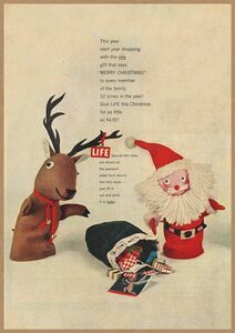 サンタとトナカイ 指人形 レトロミニポスター B5サイズ 複製広告 ◆ LIFE誌 販促広告 クリスマス USAD5-161
