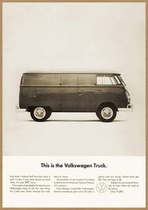 ワーゲン トラック VW レトロミニポスター B5サイズ 複製広告 バン バス TRUCK モノクロ USAD5-200