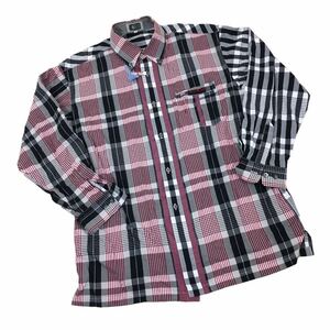 NC165 PAGELO パジェロ 大きいサイズ ボタンダウン チェックシャツ 長袖 カジュアルシャツ トップス メンズ LL 赤黒系
