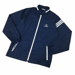 D478 adidas アディダス トレフォイル オリジナルス 長袖 ジップアップ ジャケット 上着 羽織り トップス ナイロン100% 紺 メンズ L