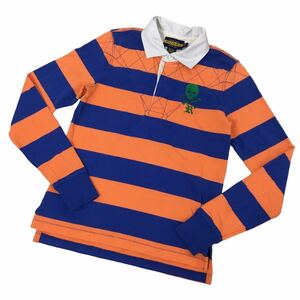 D478 RALPH LAUREN ラルフローレン RUGBY 長袖 ラガーシャツ シャツ トップス プルオーバー ハーフボタン オレンジ系 紺系 メンズ M