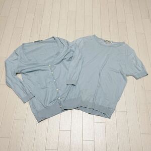 和26★ JOHN SMEDLEY ジョンスメドレー アンサンブル ニット セーター 半袖 7分袖ほど カーディガン S M ライトブルー レディース