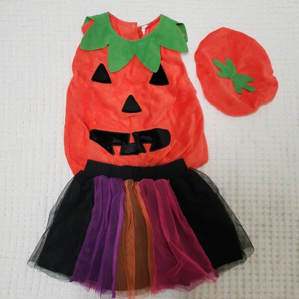 女の子 ハロウィン 上下セット 90 スカート かぼちゃ 仮装 衣装 イベント