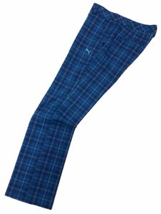 8800《PUMA GOLF プーマゴルフ》ロゴ刺繍 18ホールロゴプリント チェック柄 ストレッチ素材 ゴルフ パンツ ブルー系 XL