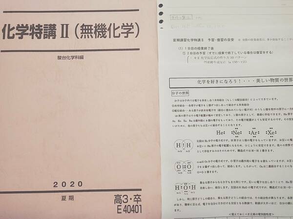 駿台　景安・増田重治先生　締切講座　夏期　化学特講Ⅱ無機化学　テキスト・講義プリント　フルセット　河合塾　駿台　鉄緑会　東進 　SEG