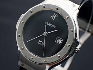 １円～★稼働品★HUBLOT ウブロ 1401.100.1 MDM クラシック ラバーベルト デイト ラウンド 黒文字盤 メンズ腕時計 N129429