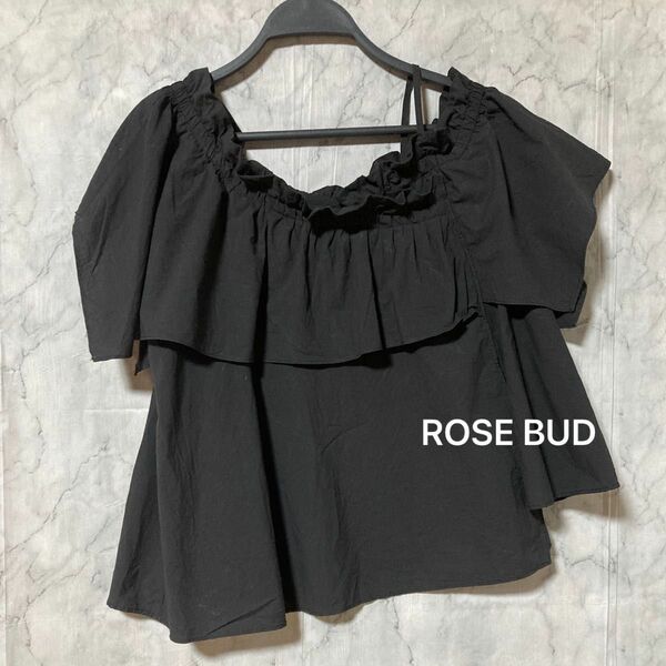 ROSE BUD アシメ　オフショルダー　トップス　半袖　ブラウス　ブラック　フリーサイズ 