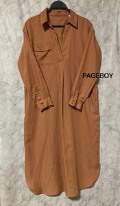 美品　PAGEBOY ポケット付き　スリット入りシャツワンピース　フリーサイズ　 ロングワンピース