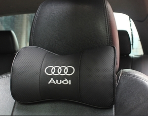 アウディ AUDI 車用ネックパッド 首クッション 2個セット ヘッドレスト ネックピロー ドライブ レザー 刺繍ロゴ ブラック
