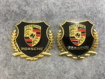 ポルシェ PORSCHE ゴールド 貼エンブレム エンブレム ステッカー プレート 自動車の側面 フェンダーバッジ 傷を隠す 2個セット 送料無料_画像1